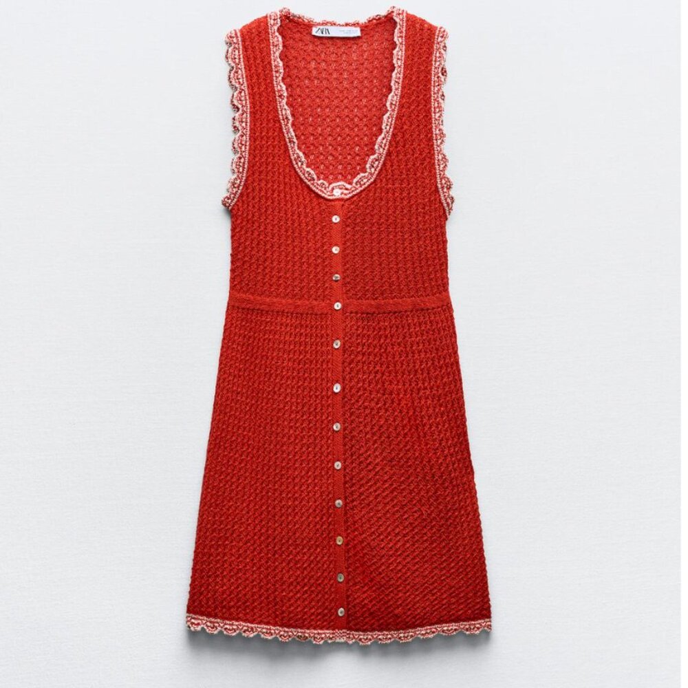 Zara POINTELLE KNIT MINI DRESS M